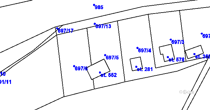 Parcela st. 697/5 v KÚ Rataje nad Sázavou, Katastrální mapa