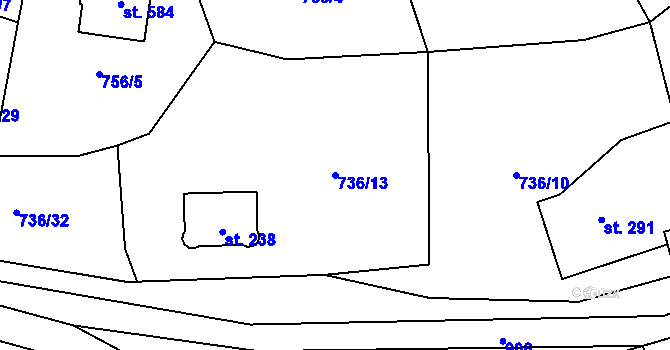 Parcela st. 736/13 v KÚ Rataje nad Sázavou, Katastrální mapa