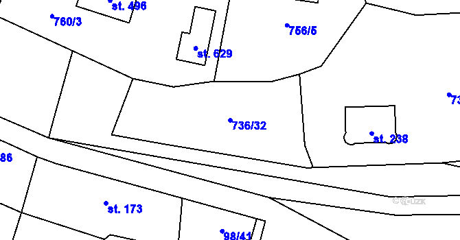 Parcela st. 736/32 v KÚ Rataje nad Sázavou, Katastrální mapa