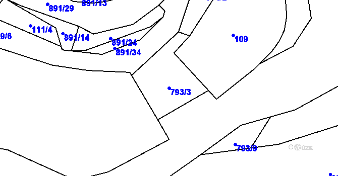 Parcela st. 793/3 v KÚ Rataje nad Sázavou, Katastrální mapa