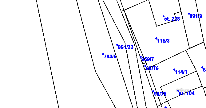Parcela st. 793/5 v KÚ Rataje nad Sázavou, Katastrální mapa