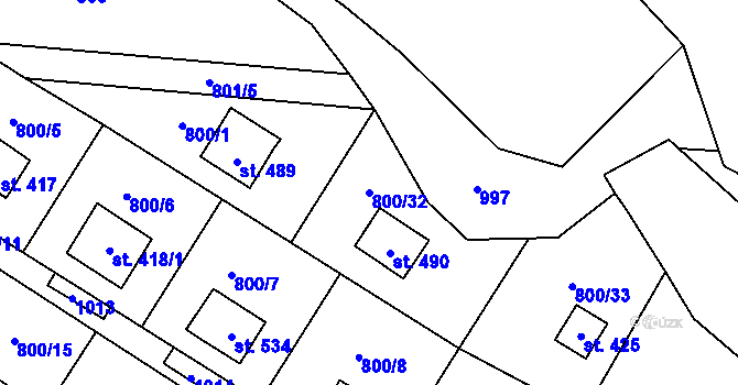 Parcela st. 800/32 v KÚ Rataje nad Sázavou, Katastrální mapa