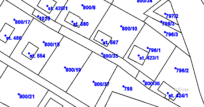 Parcela st. 800/35 v KÚ Rataje nad Sázavou, Katastrální mapa