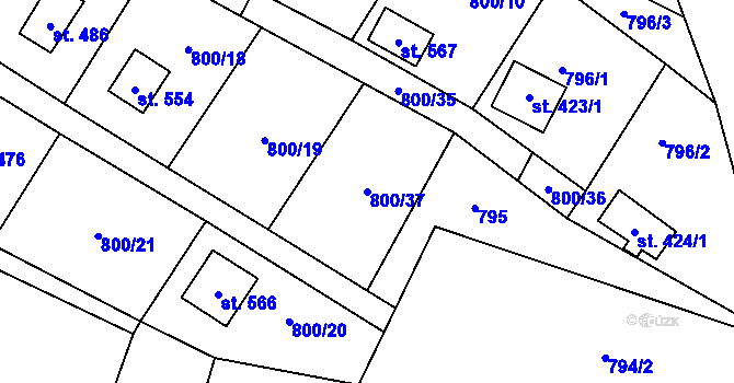 Parcela st. 800/37 v KÚ Rataje nad Sázavou, Katastrální mapa