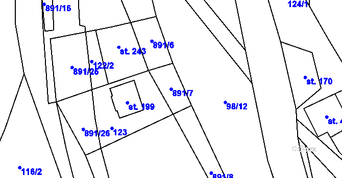 Parcela st. 891/7 v KÚ Rataje nad Sázavou, Katastrální mapa