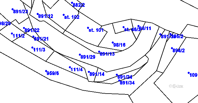 Parcela st. 891/13 v KÚ Rataje nad Sázavou, Katastrální mapa