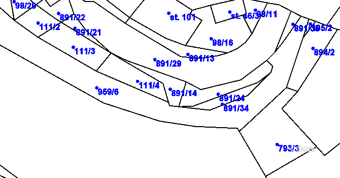 Parcela st. 891/14 v KÚ Rataje nad Sázavou, Katastrální mapa