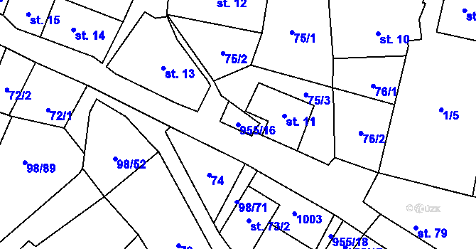 Parcela st. 955/16 v KÚ Rataje nad Sázavou, Katastrální mapa
