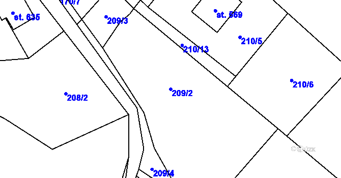 Parcela st. 209/2 v KÚ Rataje nad Sázavou, Katastrální mapa
