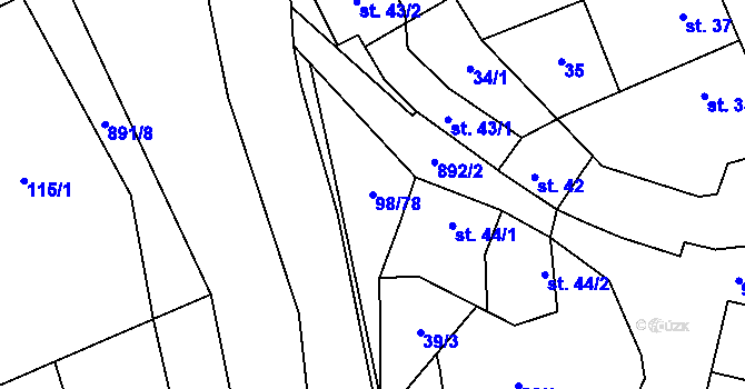 Parcela st. 98/78 v KÚ Rataje nad Sázavou, Katastrální mapa