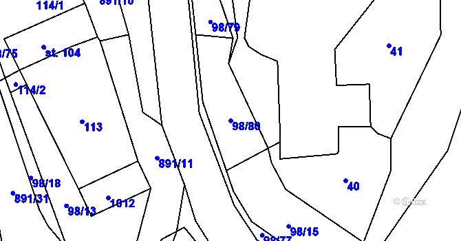 Parcela st. 98/80 v KÚ Rataje nad Sázavou, Katastrální mapa