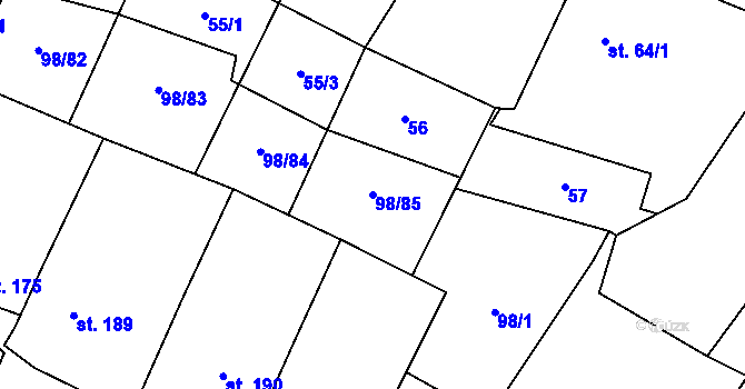 Parcela st. 98/85 v KÚ Rataje nad Sázavou, Katastrální mapa