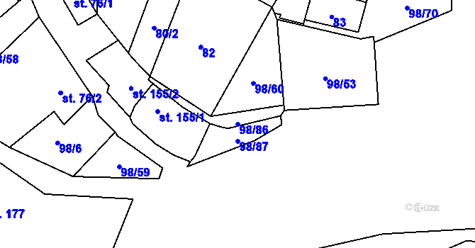 Parcela st. 98/86 v KÚ Rataje nad Sázavou, Katastrální mapa