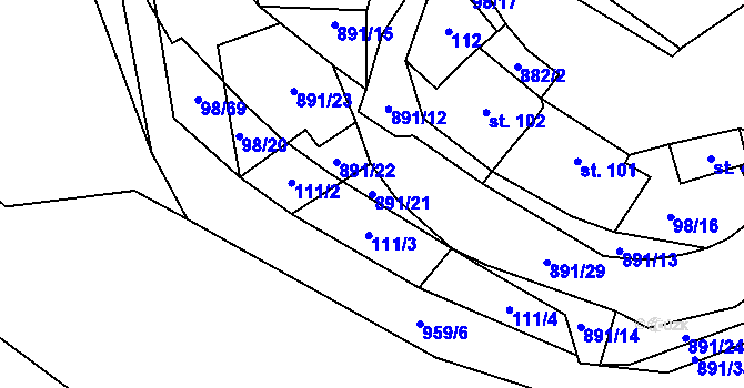 Parcela st. 891/21 v KÚ Rataje nad Sázavou, Katastrální mapa
