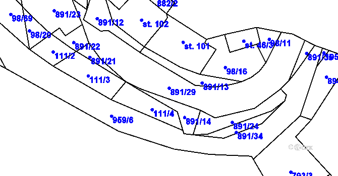 Parcela st. 891/29 v KÚ Rataje nad Sázavou, Katastrální mapa