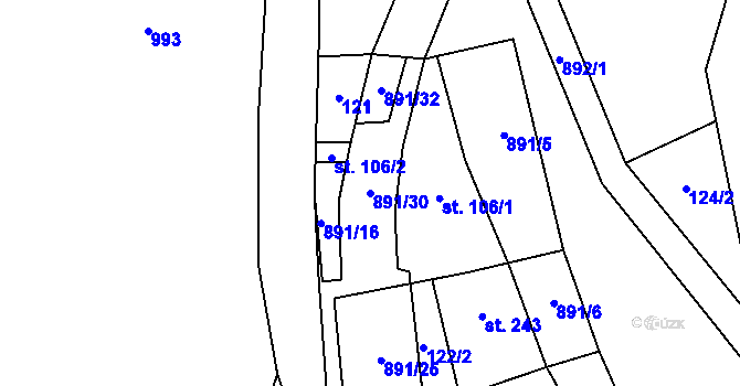 Parcela st. 891/30 v KÚ Rataje nad Sázavou, Katastrální mapa