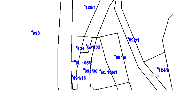 Parcela st. 891/32 v KÚ Rataje nad Sázavou, Katastrální mapa