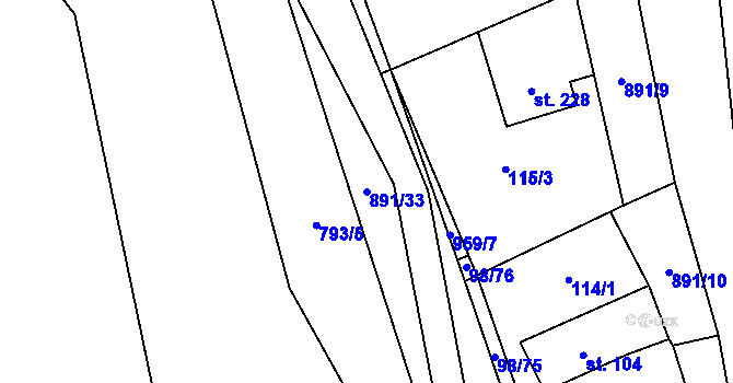 Parcela st. 891/33 v KÚ Rataje nad Sázavou, Katastrální mapa