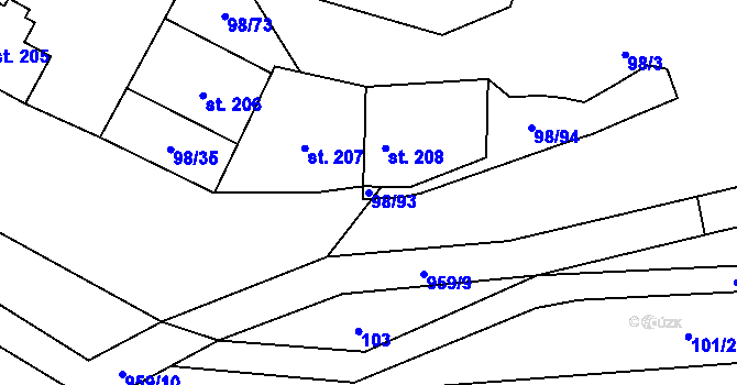 Parcela st. 98/93 v KÚ Rataje nad Sázavou, Katastrální mapa