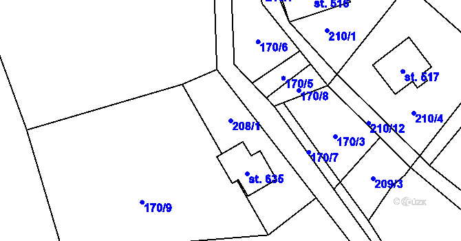 Parcela st. 208/1 v KÚ Rataje nad Sázavou, Katastrální mapa