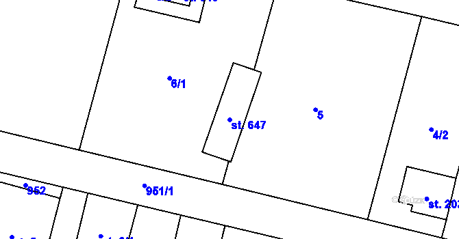 Parcela st. 647 v KÚ Rataje nad Sázavou, Katastrální mapa