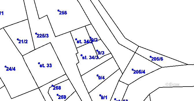 Parcela st. 9/3 v KÚ Kbel u Ratboře, Katastrální mapa