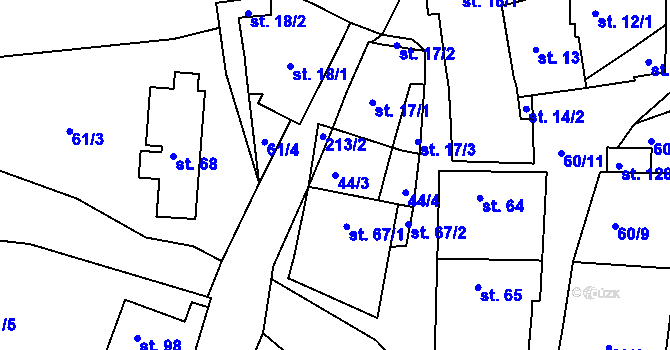 Parcela st. 44/3 v KÚ Kbel u Ratboře, Katastrální mapa