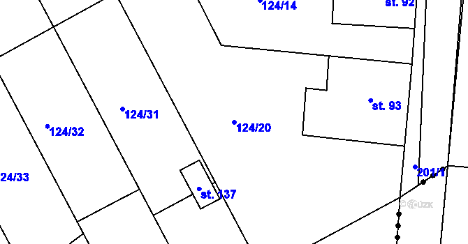 Parcela st. 124/20 v KÚ Kbel u Ratboře, Katastrální mapa