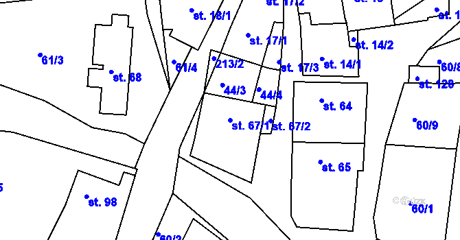 Parcela st. 67/1 v KÚ Kbel u Ratboře, Katastrální mapa