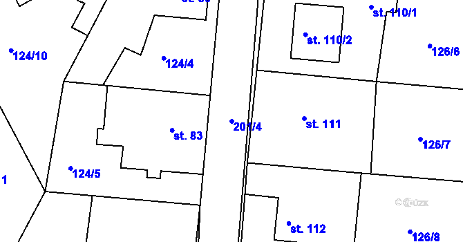 Parcela st. 201/4 v KÚ Kbel u Ratboře, Katastrální mapa