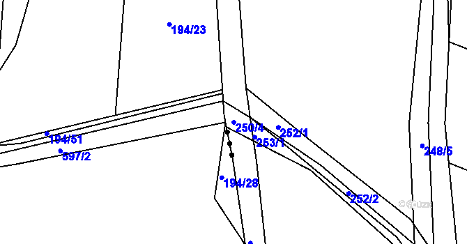 Parcela st. 250/4 v KÚ Kbel u Ratboře, Katastrální mapa