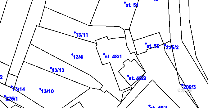 Parcela st. 48/1 v KÚ Kbel u Ratboře, Katastrální mapa
