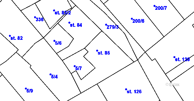 Parcela st. 85 v KÚ Pašinka, Katastrální mapa