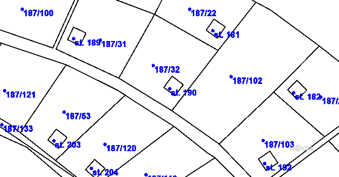 Parcela st. 190 v KÚ Pašinka, Katastrální mapa
