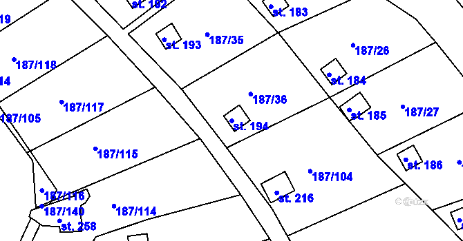 Parcela st. 194 v KÚ Pašinka, Katastrální mapa