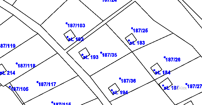 Parcela st. 187/35 v KÚ Pašinka, Katastrální mapa