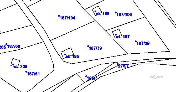 Parcela st. 187/39 v KÚ Pašinka, Katastrální mapa