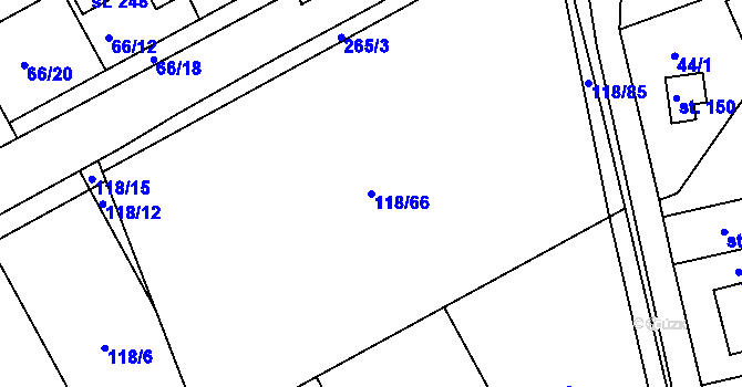 Parcela st. 118/66 v KÚ Pašinka, Katastrální mapa