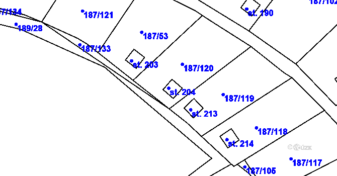 Parcela st. 204 v KÚ Pašinka, Katastrální mapa