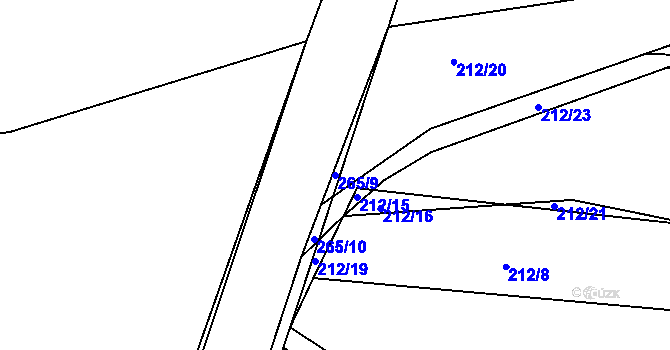 Parcela st. 265/9 v KÚ Pašinka, Katastrální mapa