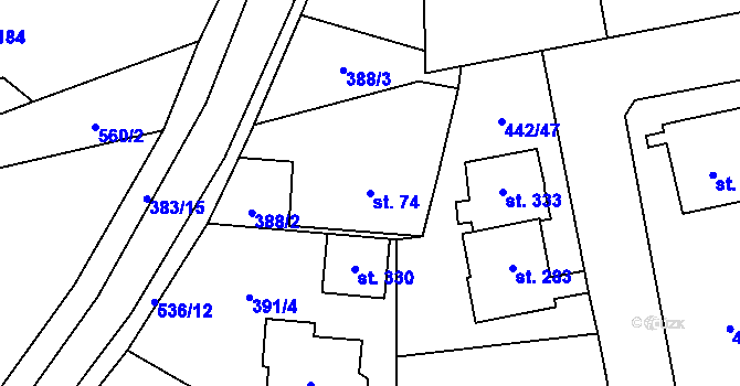 Parcela st. 74 v KÚ Ratboř, Katastrální mapa