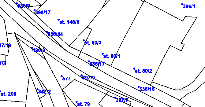 Parcela st. 80/1 v KÚ Ratboř, Katastrální mapa