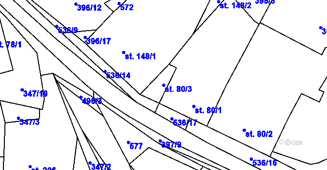 Parcela st. 80/3 v KÚ Ratboř, Katastrální mapa