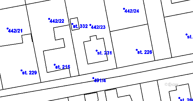 Parcela st. 231 v KÚ Ratboř, Katastrální mapa