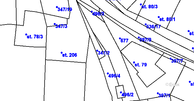 Parcela st. 347/2 v KÚ Ratboř, Katastrální mapa