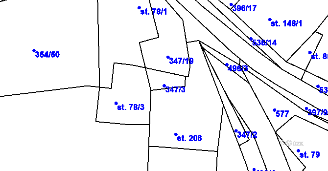 Parcela st. 347/3 v KÚ Ratboř, Katastrální mapa