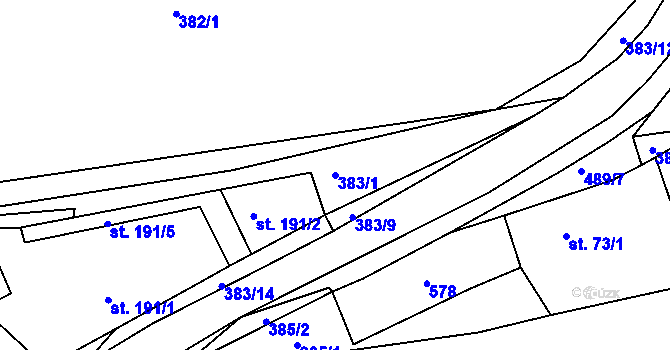 Parcela st. 383/1 v KÚ Ratboř, Katastrální mapa
