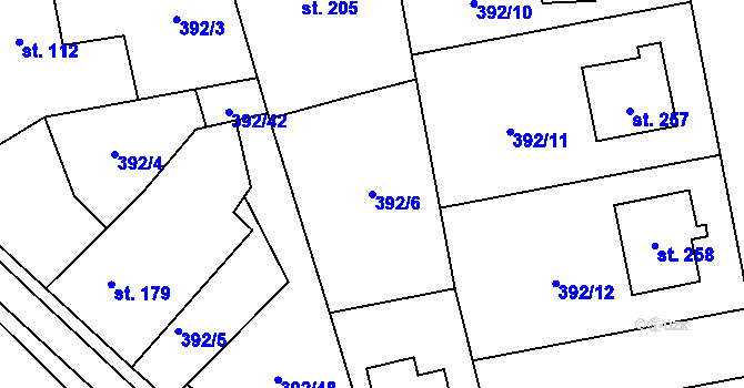 Parcela st. 392/6 v KÚ Ratboř, Katastrální mapa