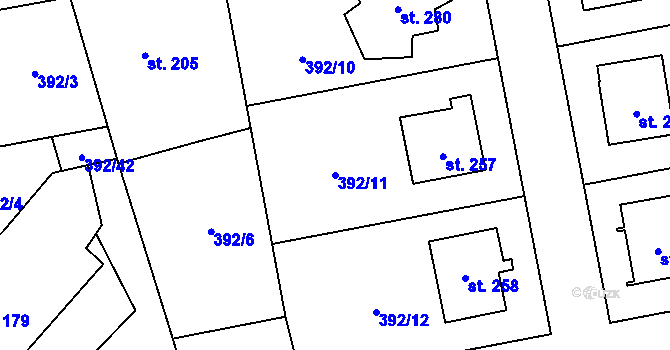 Parcela st. 392/11 v KÚ Ratboř, Katastrální mapa