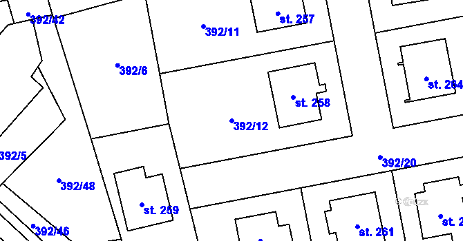 Parcela st. 392/12 v KÚ Ratboř, Katastrální mapa